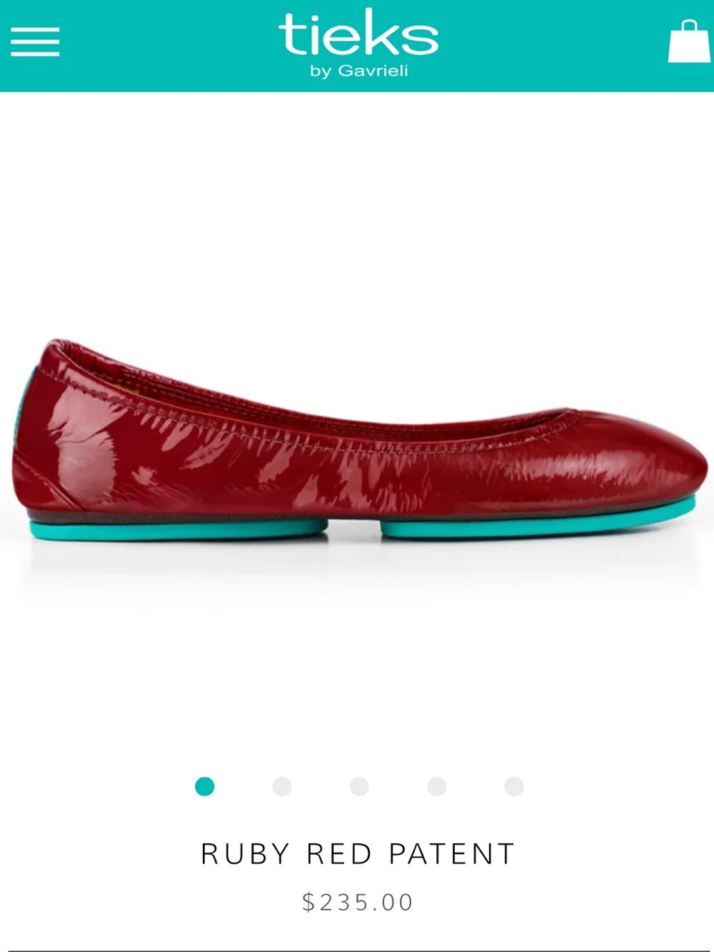 Tieks Ruby Red Patent Ballet Flat with Turquoise Sole